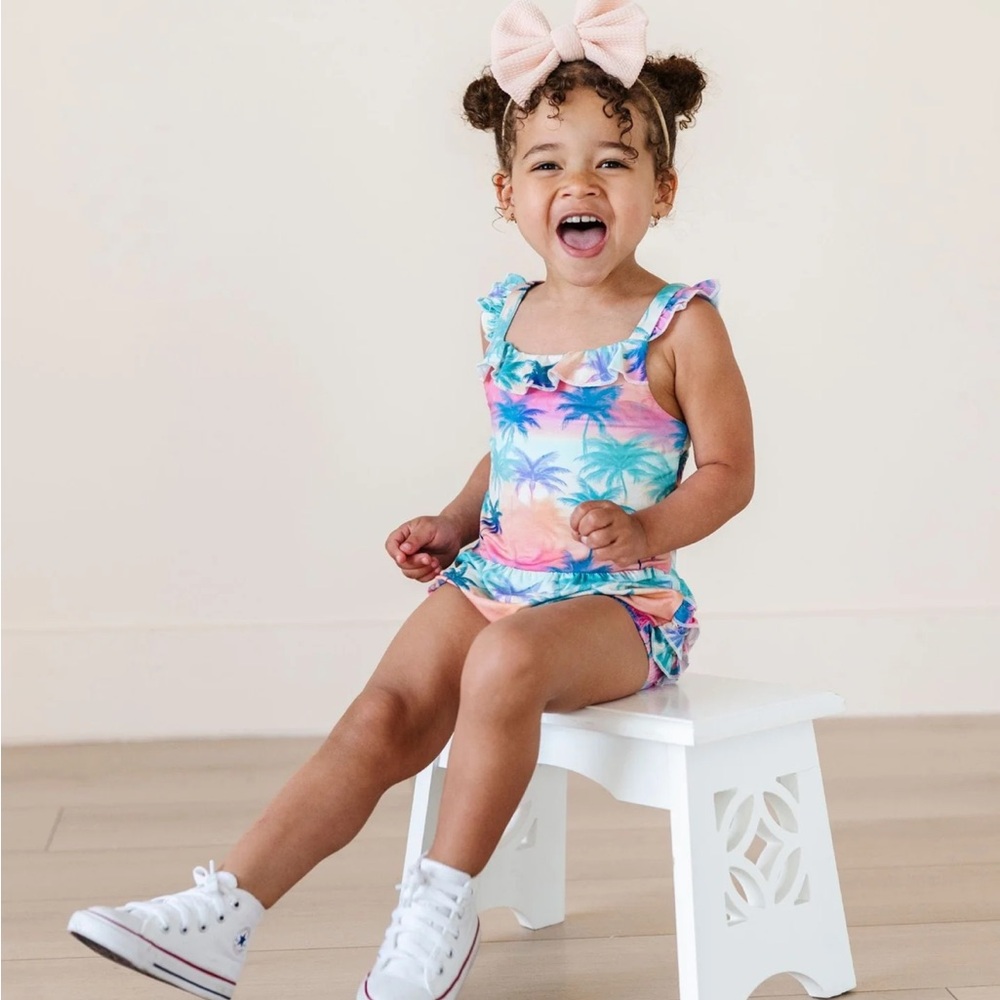 Bums & Roses Bamboo Cool, Palm, and Collected Bubble Romper Toddler Outfit